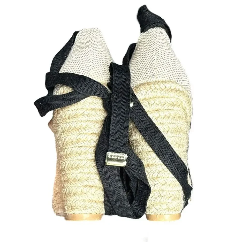 JustFab Women's Black Espadrille Wedge Sandals Size 9.5 Ankle Tie